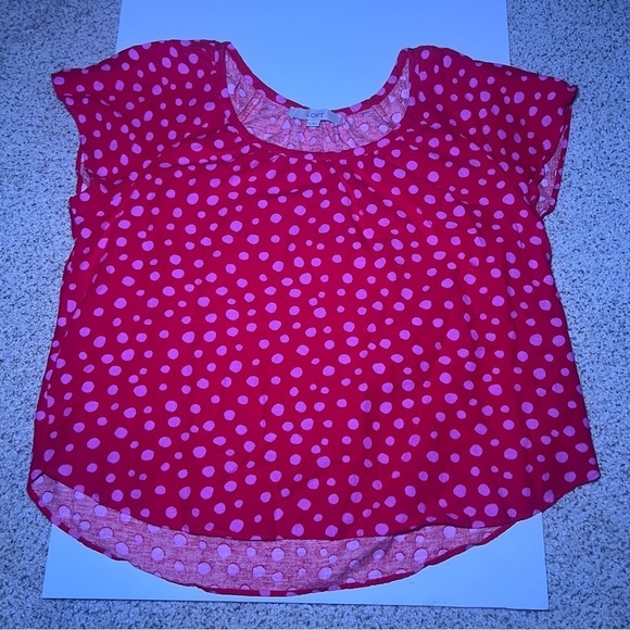 LOFT Red & Pink Zoo Dot Shirred Scoop Neck Top Size XL - Picture 8 of 8